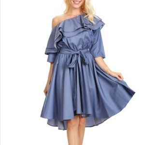 Fit and Flare Off Shoulder Pleated Dress